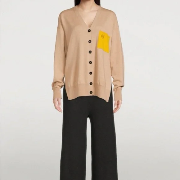 Loewe | EUC Wool Anagram Pocket Cardigan - Camel/Yellow | Sz XL - Picture 5 of 16
